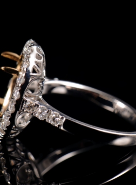 于凡珠宝 10K金椭圆钻石戒指空托女镶钻宝石指环戒托支持刻字定制