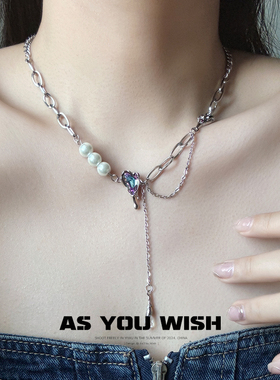 紫色镭射液态爱心珍珠项链