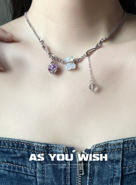 紫色爱心小熊吊坠项链