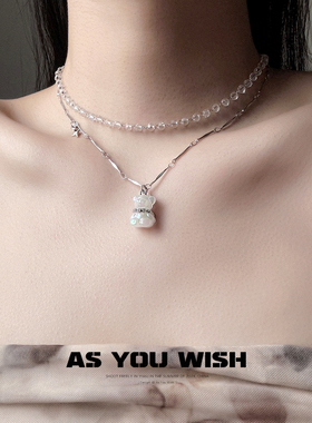 白色可爱小熊双层叠戴项链