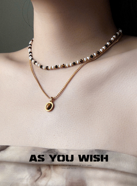 虎眼石吊坠双层叠戴项链