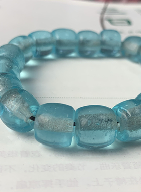 淄博博山14mm透蓝色老琉璃散珠手串文玩饰品