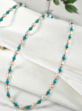 TO TO FIND 天然珍珠绿松石项链米珠绿松石手链原创新中式叠戴