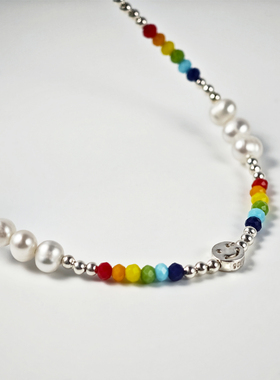 TO TO FIND彩虹笑脸925纯银扣项链多巴胺彩色串天然珍珠锁骨链