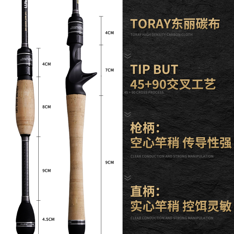 PURELURE纯路四节轻量便携小虫竿黑坑路亚竿水滴轮全富士纺车轮 - 图0