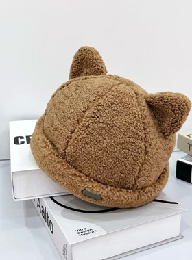 毛茸茸立耳可爱猫耳朵帽