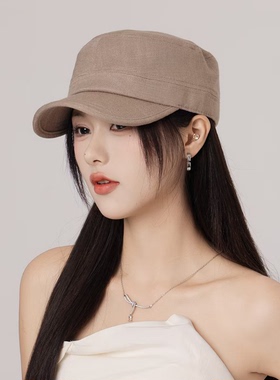 柔软棉麻透气平顶帽日系大头围女