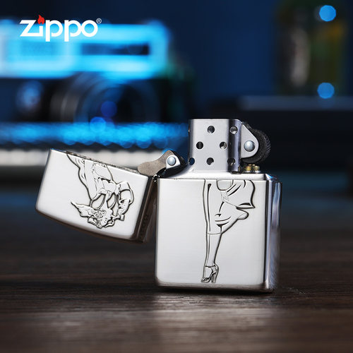 zippo打火机925纯银唐草风中女郎官方正版收藏级男士煤油防风正品 - 图1