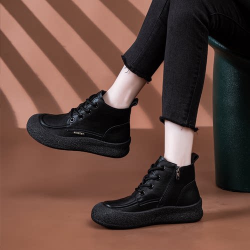 复古马丁靴女2025新款秋冬大码女靴41到43加绒妈妈真皮软底短靴42 - 图0