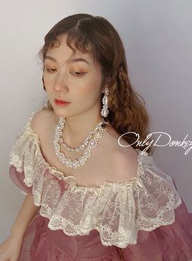 手工丝绒蝴蝶结珍珠项链同款