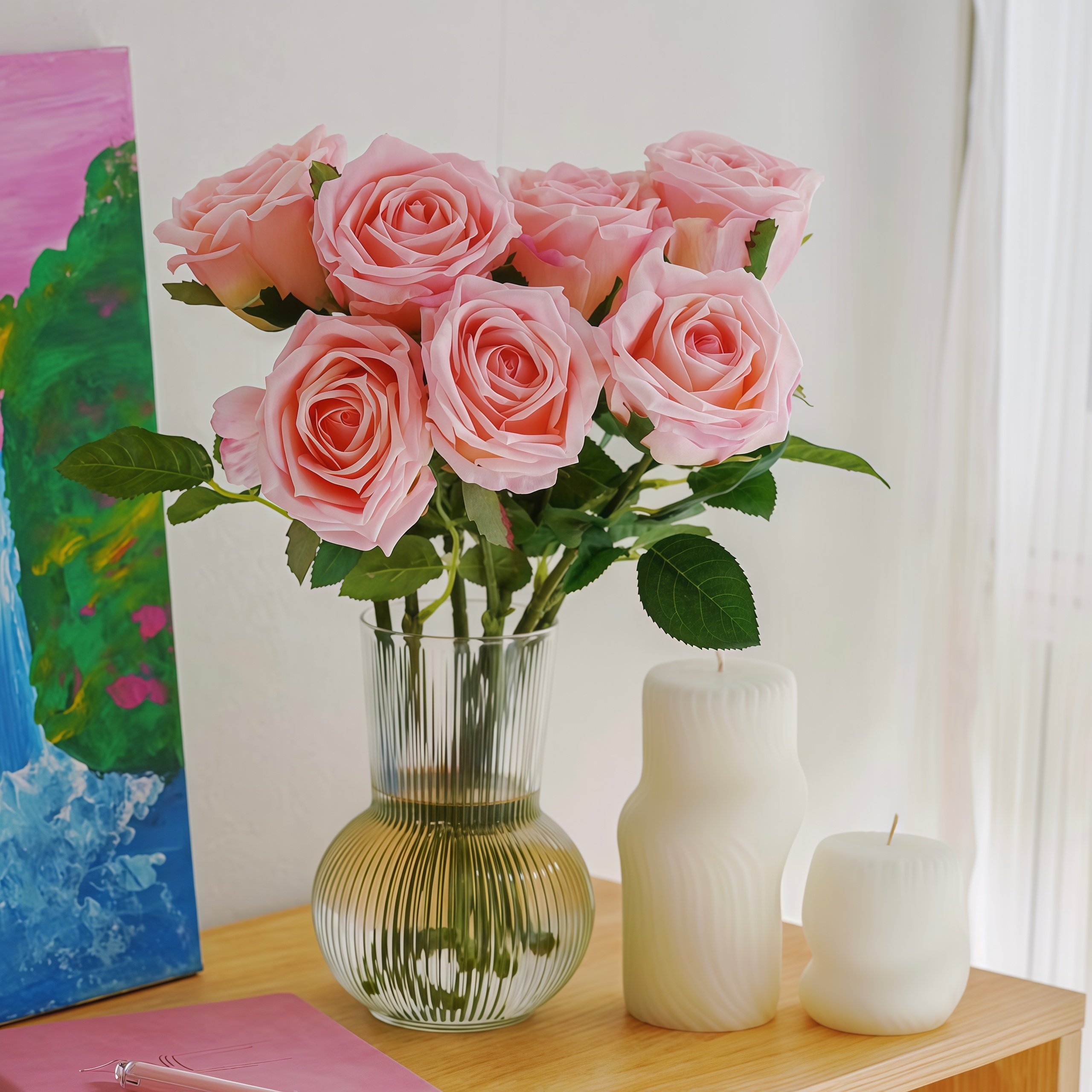 欧月保湿玫瑰花装饰花卉仿真花高档客厅电视柜餐桌塑料花假花摆设,淘宝优惠券,粉丝福利购,淘宝优惠卷