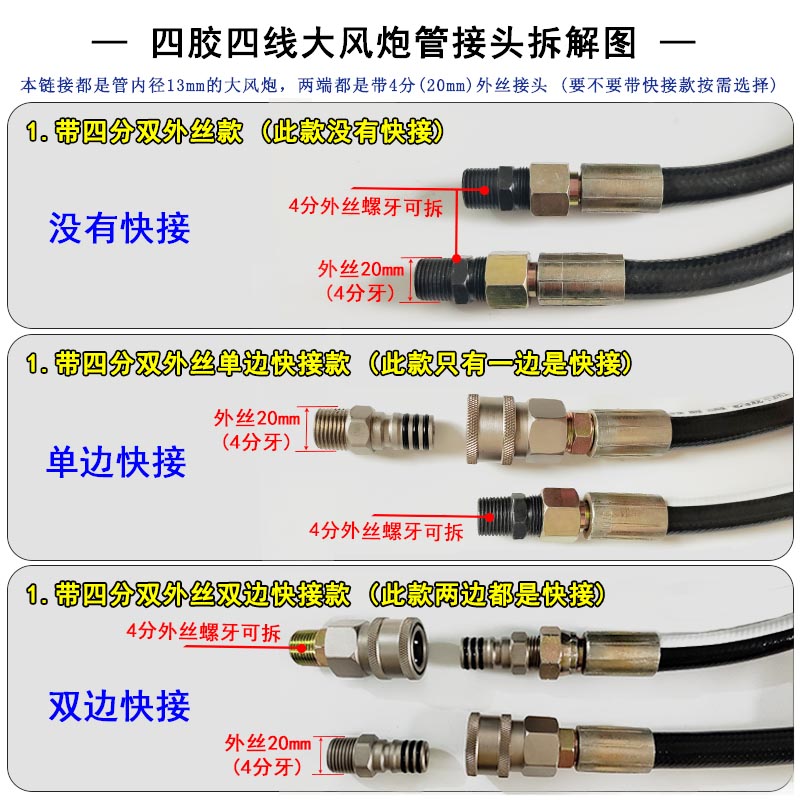 4分外丝大风炮管气管空压机气泵风炮气管 耐高压加厚气管软汽修管 - 图2