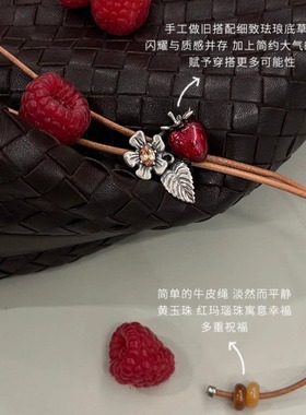 正品MARSEVEN 野餐系列做旧宝石花红草莓项链原创设计S925银高级