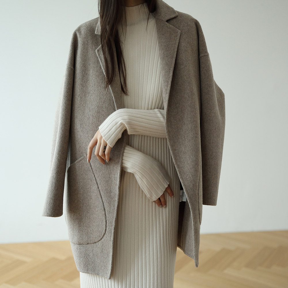 反季韩版双面中长款秋毛呢呢大衣 嘉茱莉毛呢外套