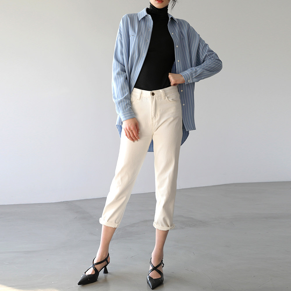 新款秋装蓝色条纹女设计感小众衬衫 嘉茱莉衬衫