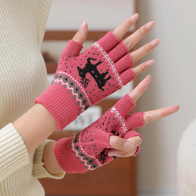 冬季保暖半指手套女加厚保暖防寒韩版小鹿成人收银学生写字漏五指,淘宝优惠券,粉丝福利购,淘宝优惠卷