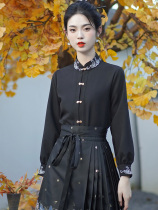 The blouses of the horse noodle skirts New Chinese style National wind improvement upright collar black shirt 2024 The ancient wind Daily Han clothes lining clothes