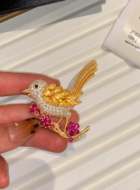 满钻花鸟别针轻奢小众胸针配饰