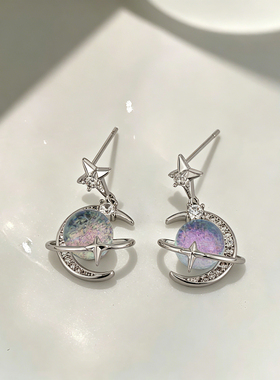 冰蓝色猫眼星球耳环小众高级耳饰