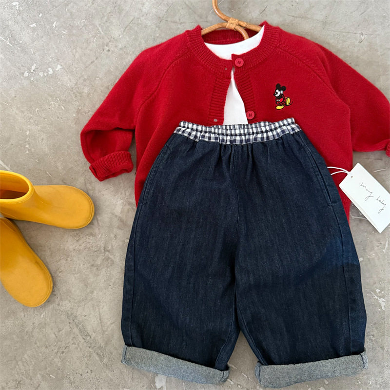 儿童25秋季新款套装女宝宝卡通针织开衫直筒牛仔裤两件套针织外套,淘宝优惠券,粉丝福利购,淘宝优惠卷