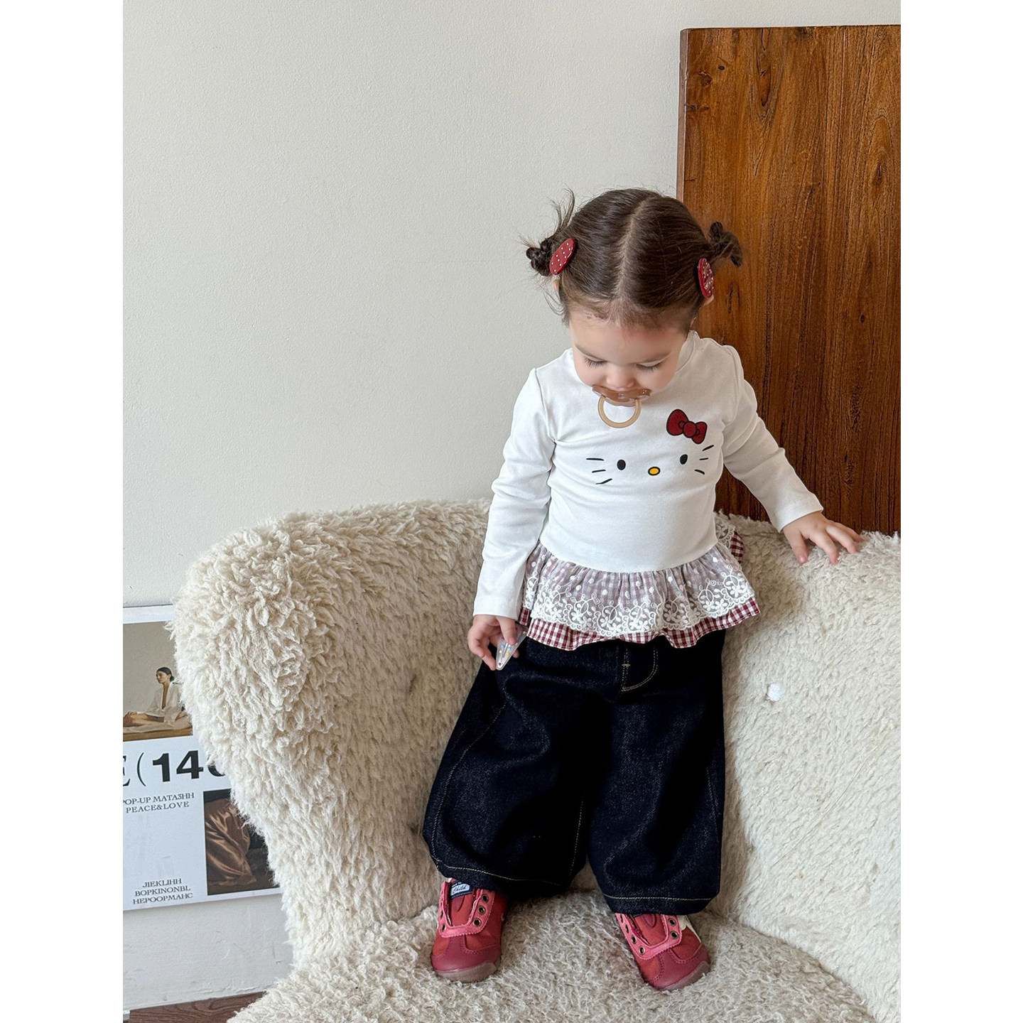 婴儿秋季新款上衣女宝宝韩版甜美蕾丝花边KT猫打底衫可爱长袖T恤,淘宝优惠券,粉丝福利购,淘宝优惠卷