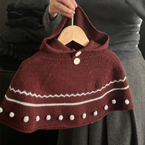 South Korean childrens clothing children knit cloak cloak 2023 autumn winter new baby cute even hat sweater blouses out