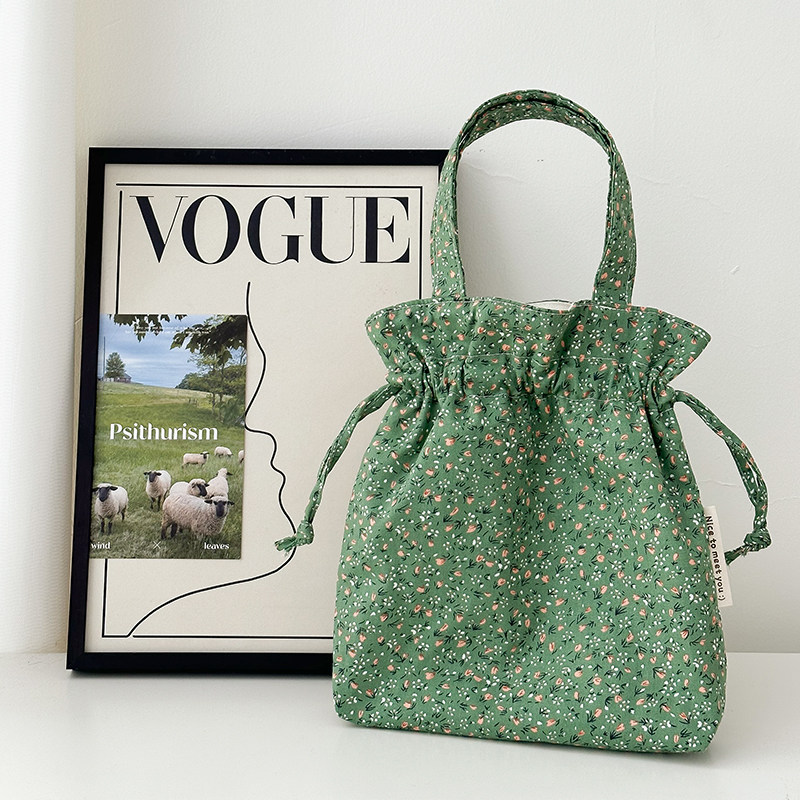 抹茶春日 2025棉布手拎包女 束口袋收纳小巧轻便春夏手提小包包,淘宝优惠券,粉丝福利购,淘宝优惠卷