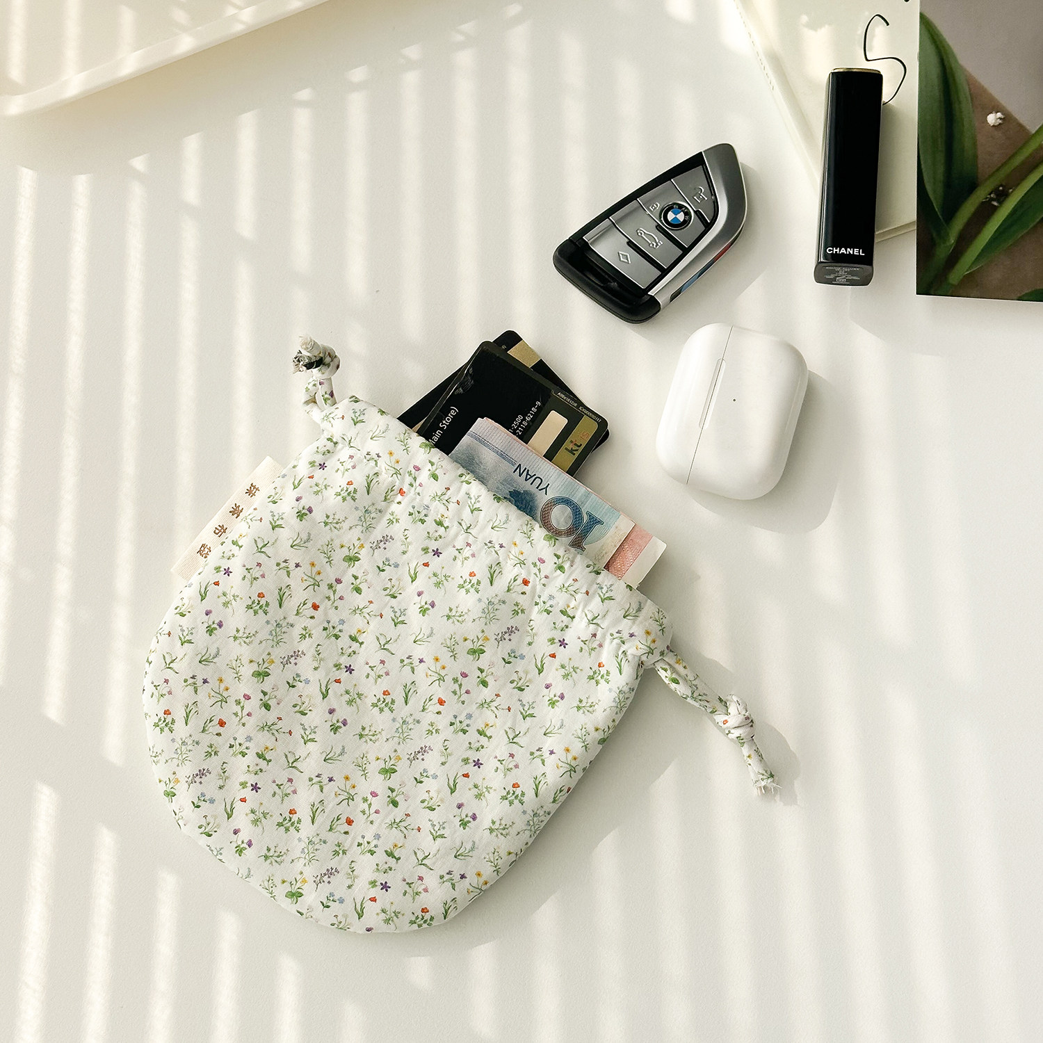 莫奈油画 束口抽绳棉布荷包女 2025新款杂物收纳袋耳机钥匙口红包,淘宝优惠券,粉丝福利购,淘宝优惠卷