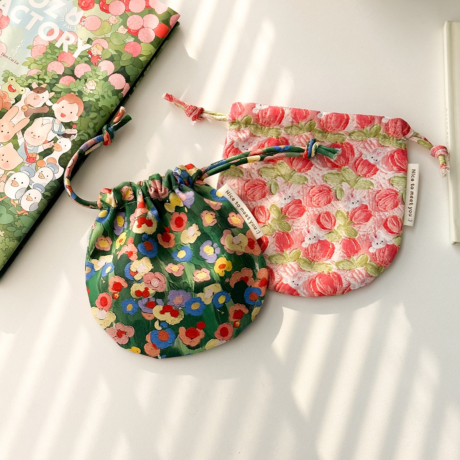 莫奈油画 束口抽绳棉布荷包女 2025新款杂物收纳袋耳机钥匙口红包,淘宝优惠券,粉丝福利购,淘宝优惠卷