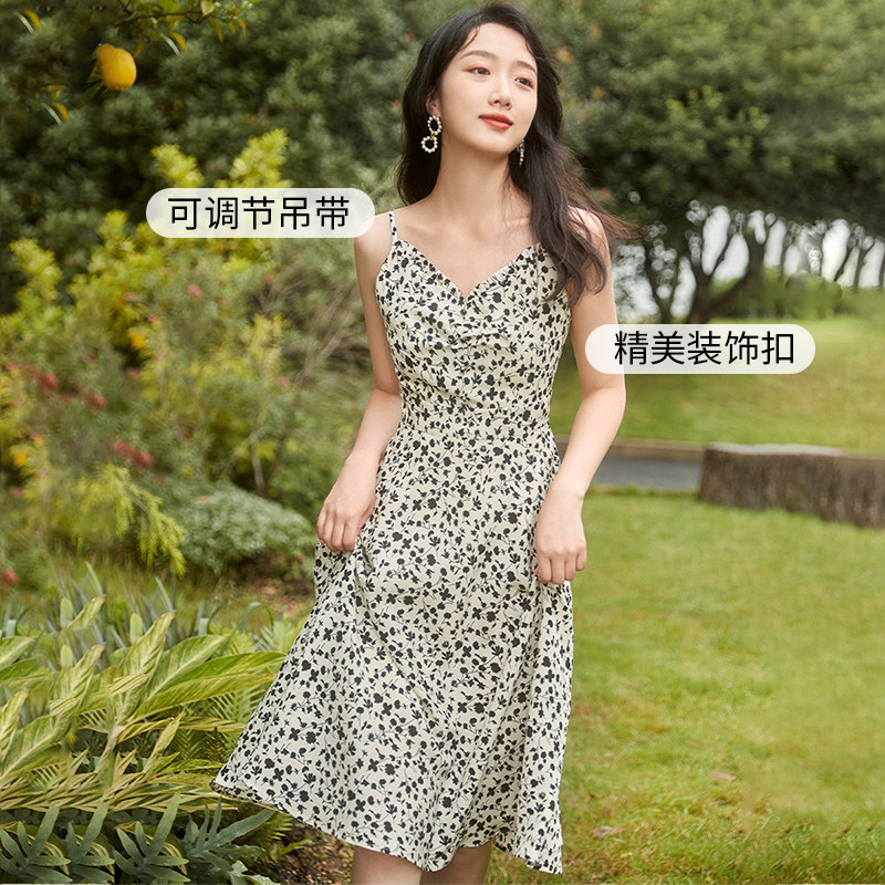 香影冷淡风吊带裙女夏2022雪纺裙子 香影连衣裙
