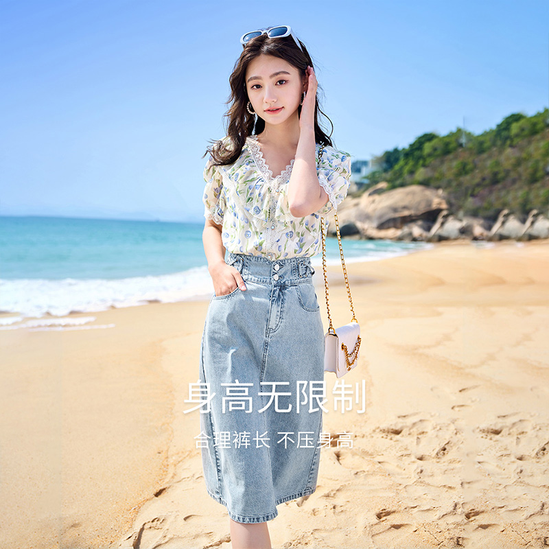 香影浅蓝色牛仔女2023夏装半身裙 香影半身裙