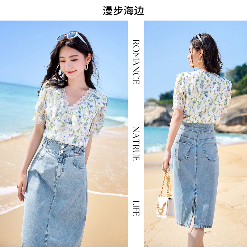 香影浅蓝色牛仔女2023夏装半身裙 香影半身裙