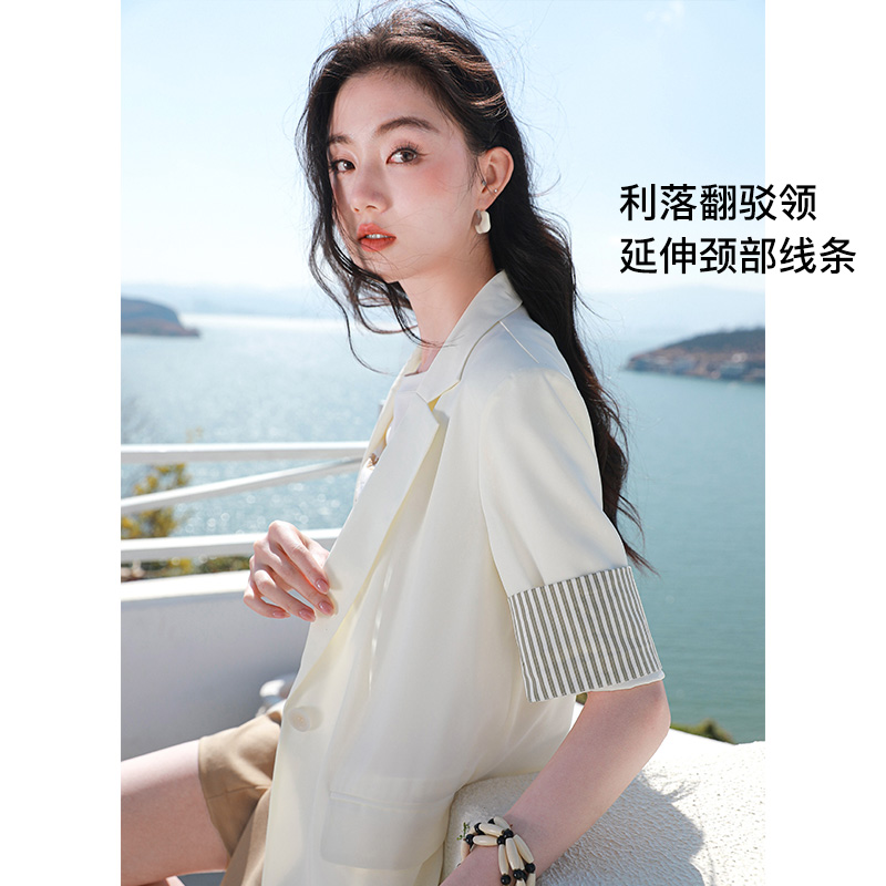 香影白色西装外套女薄款2024夏装新款设计感小众五分袖休闲小西服 - 图0