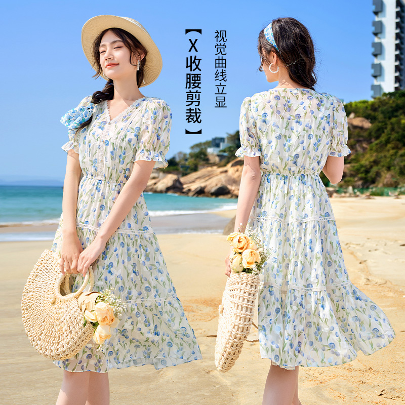 香影郁金香碎花连衣裙女雪纺裙子 香影连衣裙