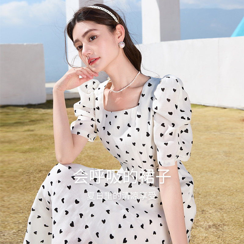 香影泡泡袖女2023夏装新款连衣裙 香影连衣裙