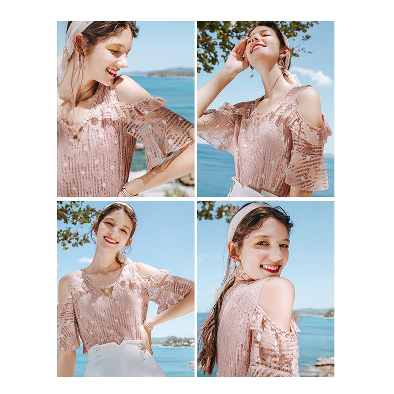 香影蕾丝衫女短袖2020夏装新款小衫 香影蕾丝衫/雪纺衫