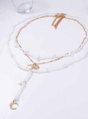 ZA跨境轻奢气质小香风串珠日月星辰项链三件套高级多层项饰女