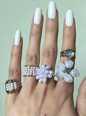 韩版复古珍珠花朵开口戒指女