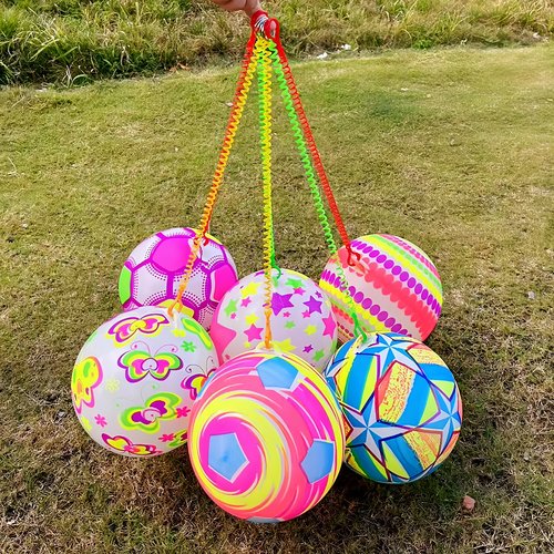 网红链子彩虹球带绳子弹力球手提充气足球儿童玩具摆摊小商品批发 - 图0