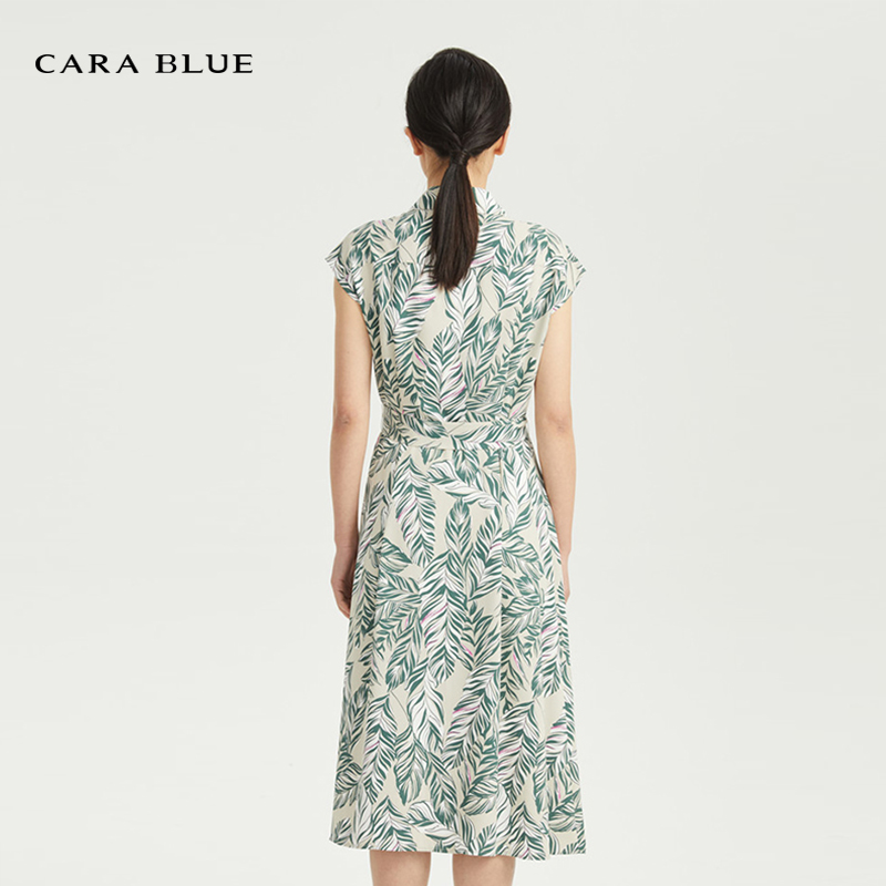 cara blue喀啦连衣裙正品女装时尚优雅印花系带KC211MWO0045-图3