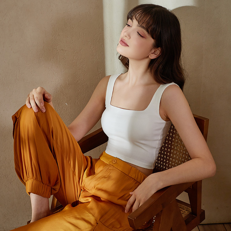 白色方领美背吊带网红一体式小背心 幸福一站抹胸