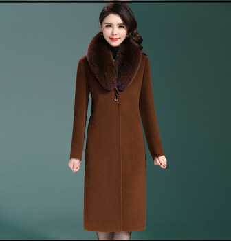 ອາຍຸກາງແລະຜູ້ສູງອາຍຸ Fox fur collar wool coat ແມ່ຍິງກາງຫົວເຂົ່າຍາວຂອງແມ່ໃສ່ຫນາຫນາຂະຫນາດໃຫຍ່ woolen velvet ເປືອກຫຸ້ມນອກລະອຽດ