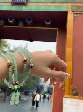 雍法物流通处青玉108念珠手串项链平安健康手链送女朋友生日礼物