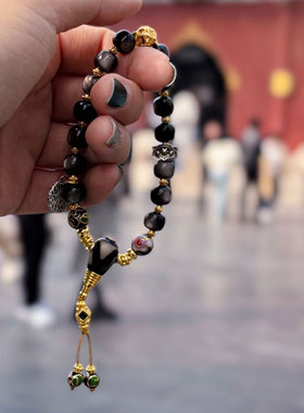 雍北京法物流通处黑曜石手串天然水晶手链男女事YE顺利送节日礼物