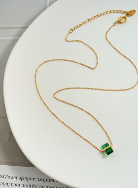 网红同款个性12色菱形水晶吊坠项链百搭款潮流时尚小众饰品