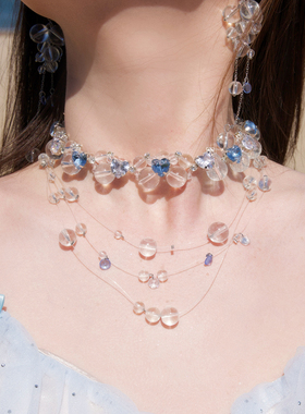 绫蓝色水晶串珠多层流苏