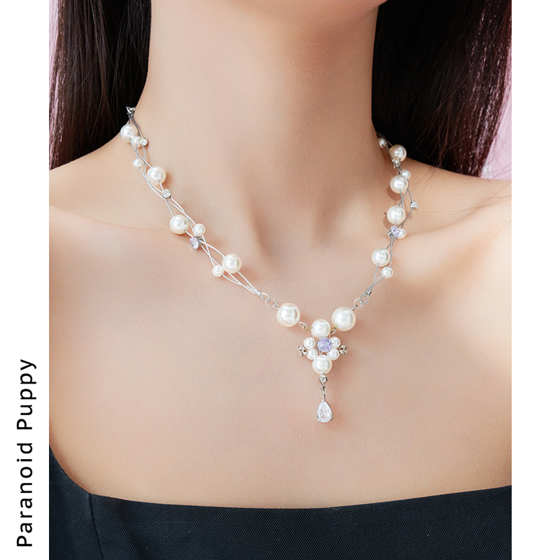 PP饰品《云》破碎珍珠项链女叠戴设计感小众轻奢锁骨链长款毛衣链 - 图2