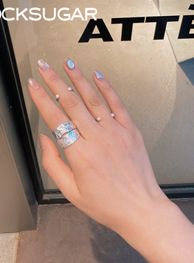 S925银锡纸纹理小众设计男女戒指