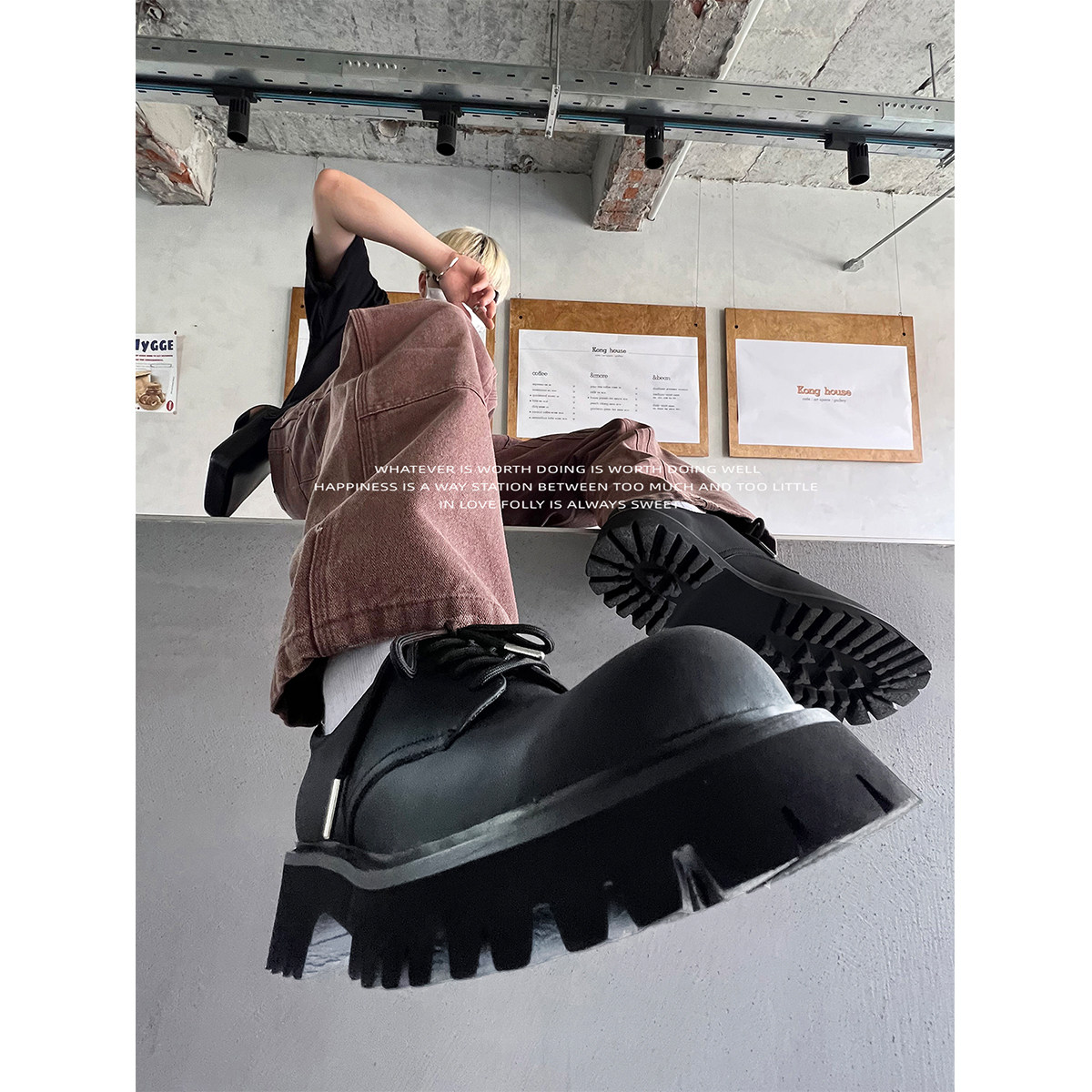 韩桥日记[幽渊系列]通勤碳黑真皮德比鞋男大头米奇鞋厚底休闲皮鞋,淘宝优惠券,粉丝福利购,淘宝优惠卷