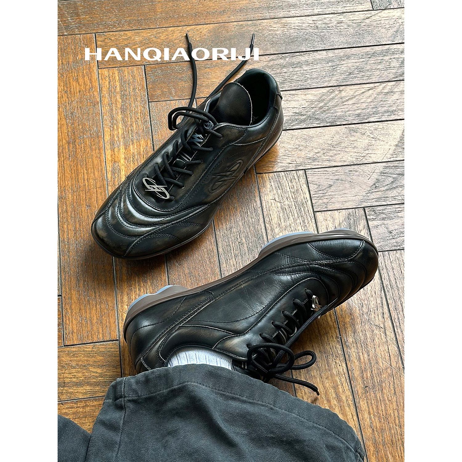 韩桥日记 [幽渊系列] 原创复古擦色牛皮德训鞋通勤百搭休闲足球鞋,淘宝优惠券,粉丝福利购,淘宝优惠卷